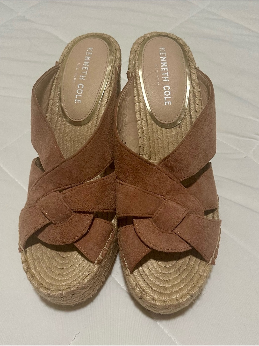 Kenneth Cole Brown Suede Crisscross Espadrille Wedges